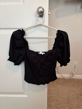 Astr Black Puff Sleeve Corset Top